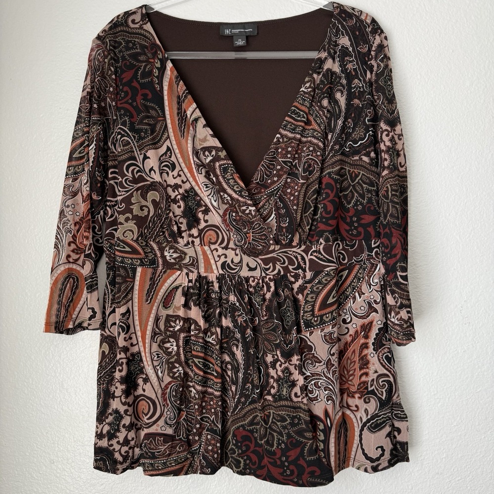 INC Vintage Y2k Paisley Brown Babydoll Whimsigoth Blouse 2X Goblin Core Forest